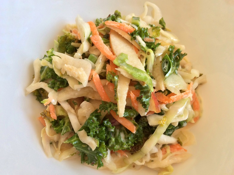 close up of my gluten free creamy coleslaw